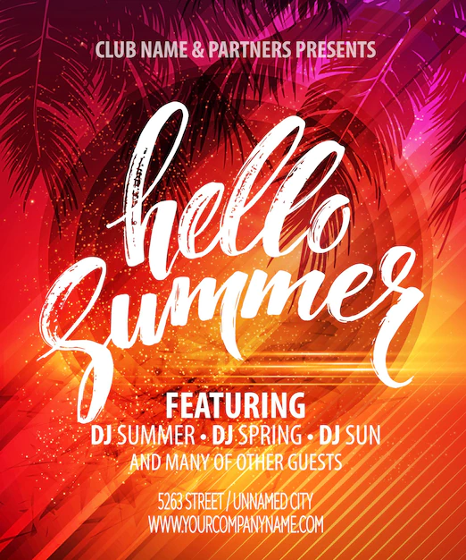 Free Vector | Summer party pster with palm leaf and lettering.