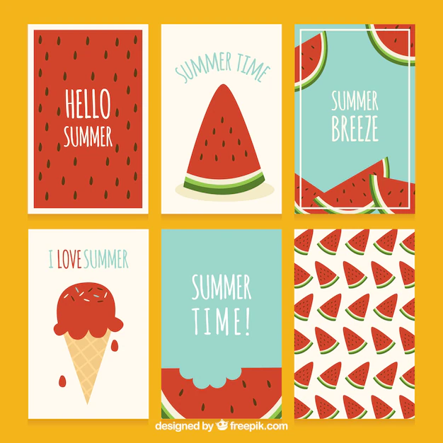 Free Vector | Summer watermelon cards set