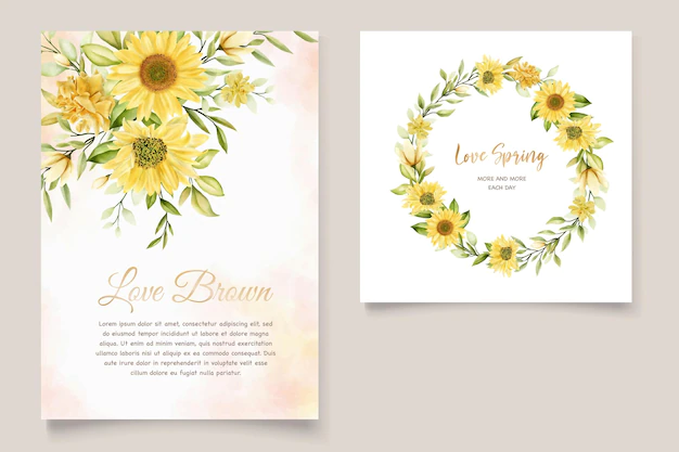 Free Vector | Sunflower floral invitation card set
