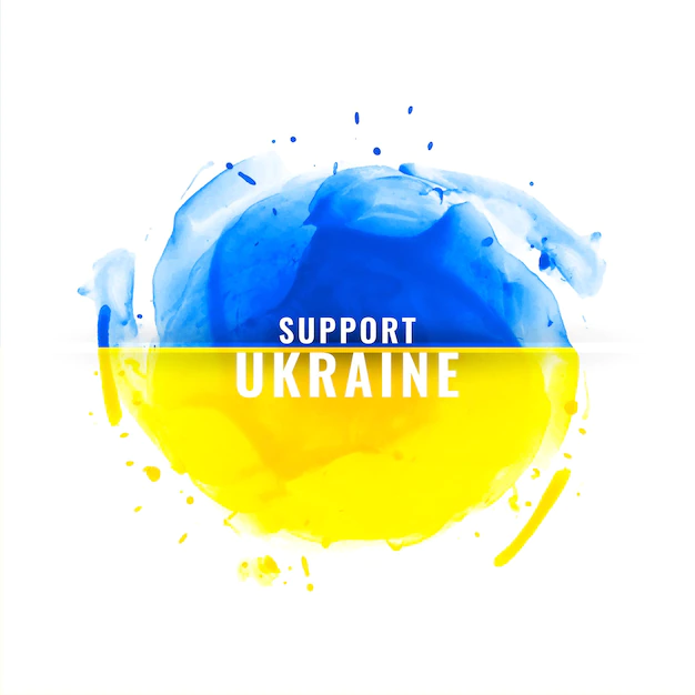 Free Vector | Support ukraine text with watercolor splash flag theme design vector