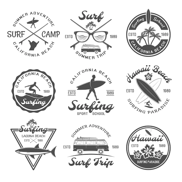 Free Vector | Surfing emblem set