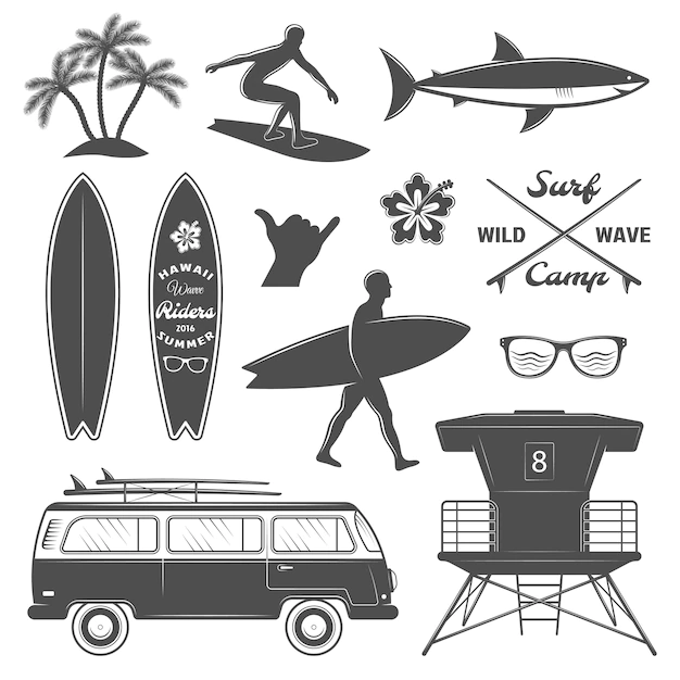 Free Vector | Surfing icon set