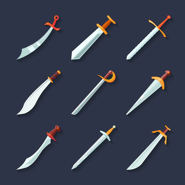 Free Vector | Swords knives daggers sharp blades flat icon set isolated vector illustration
