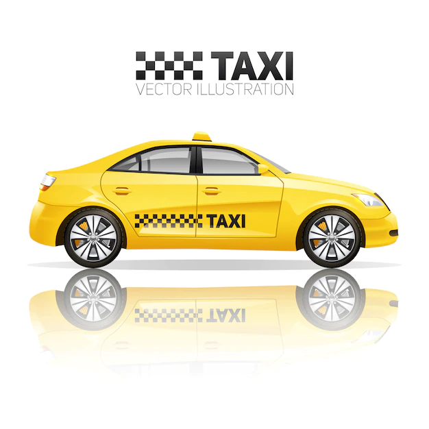 Free Vector | Taxi poster with realistic yellow public service car with reflection