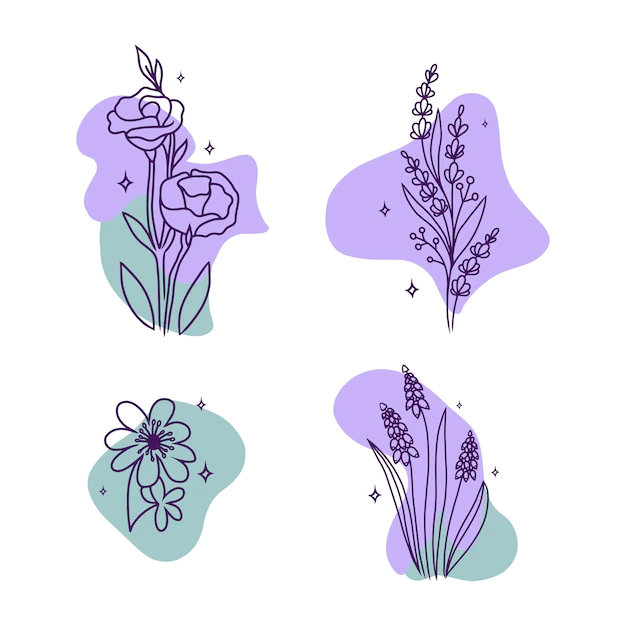Free Vector | The magic collage and line art flowers clipart with butterfly and shapes