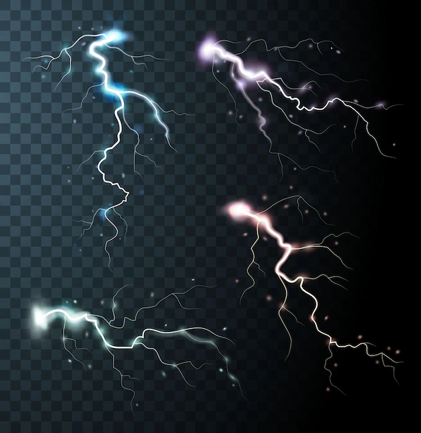 Free Vector | Thunderstorm realistic elements with colored flashes of lightnings  sparks