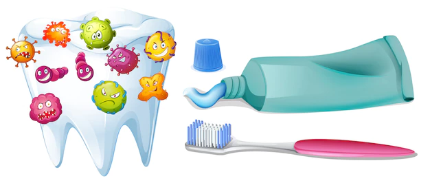 Free Vector | Tooth with bacteria and cleaning set
