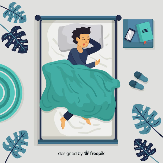 Free Vector | Top view person sleeping in bed background