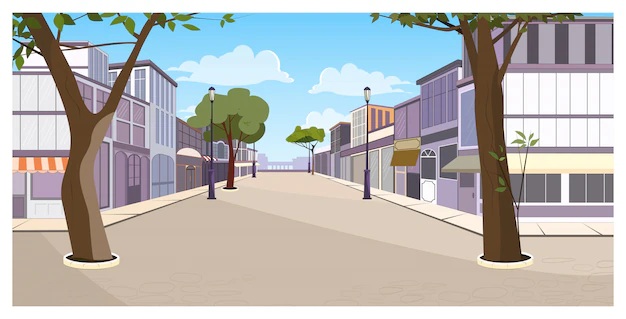 Free Vector | Town street with buildings, trees and empty pavement