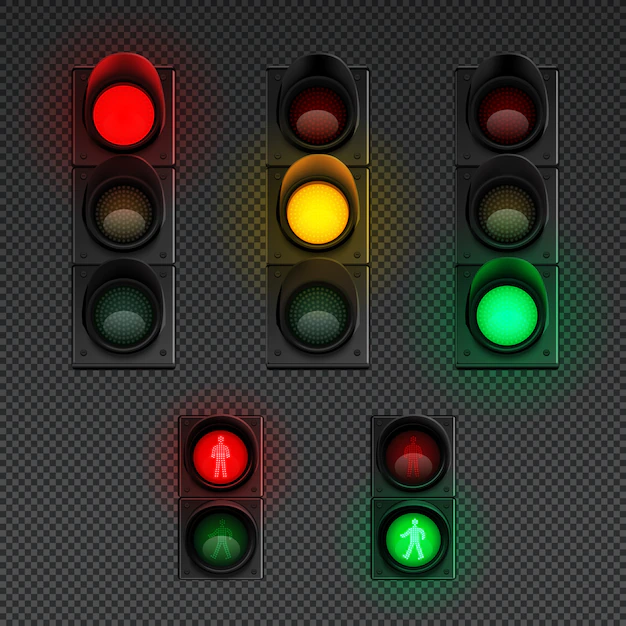 Free Vector | Traffic lights realistic transparent icon set with traffic light for pedestrians and different others  illustration