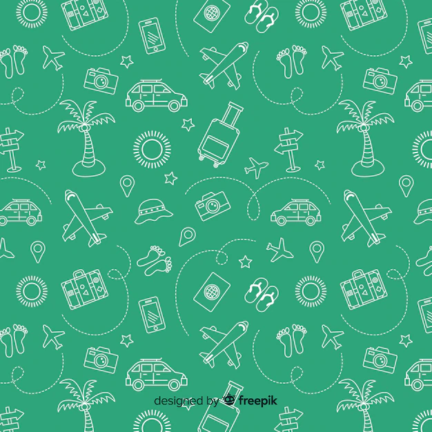 Free Vector | Travel pattern with elements and dash lines