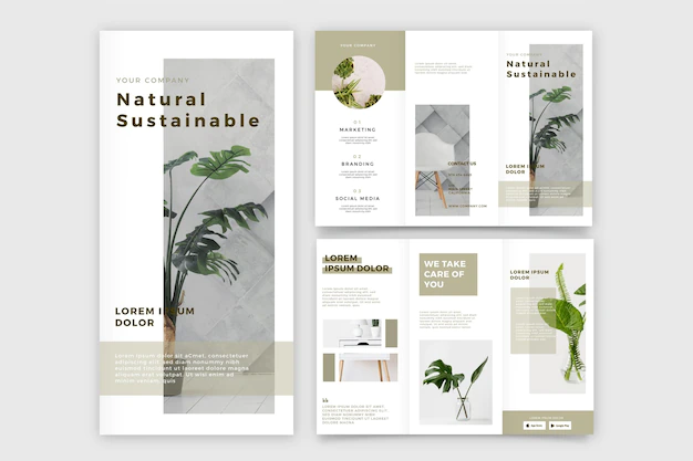 Free Vector | Trifold brochure with natural sustainable plants
