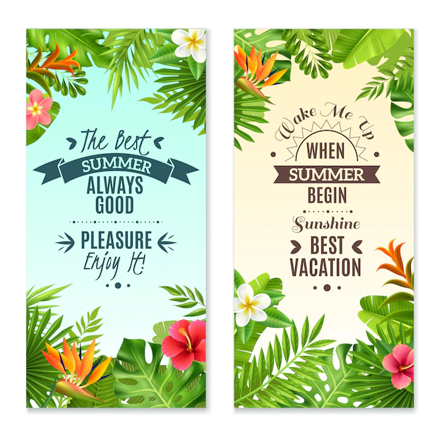 Free Vector | Tropical plants colorful vacation banners