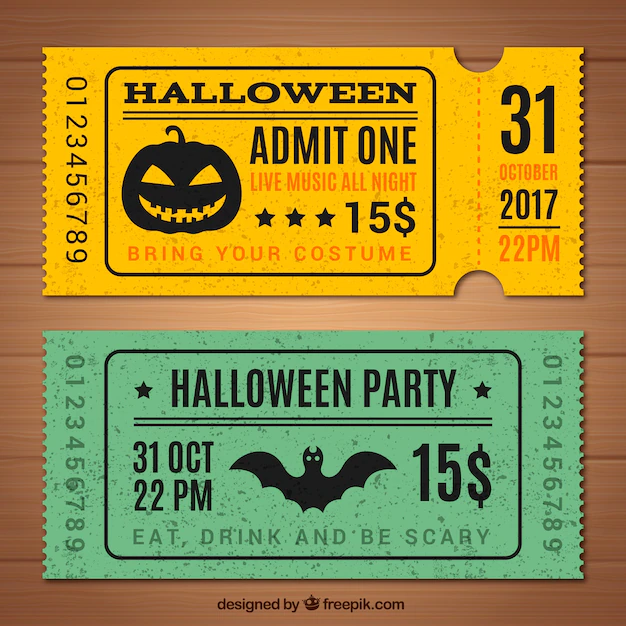 Free Vector | Two retro halloween tickets