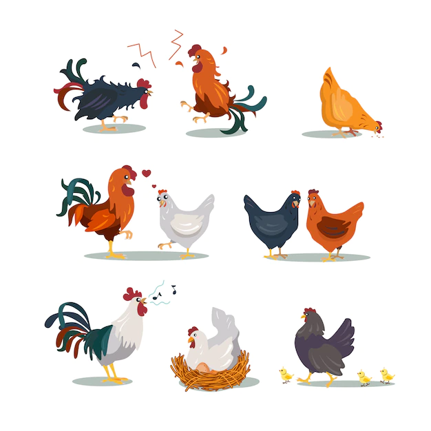Free Vector | Various hens and roosters flat icon set