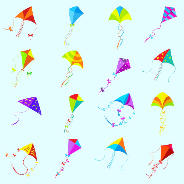 Free Vector | Vector color kite set. toy isolated, object and game, collection group different