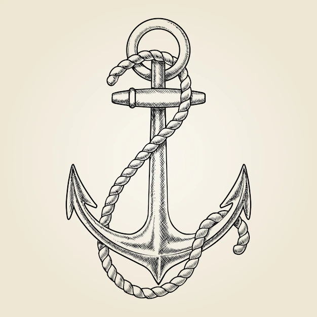 Free Vector | Vector hand drawn nautical anchor. element ship, drawing vintage, rope marine
