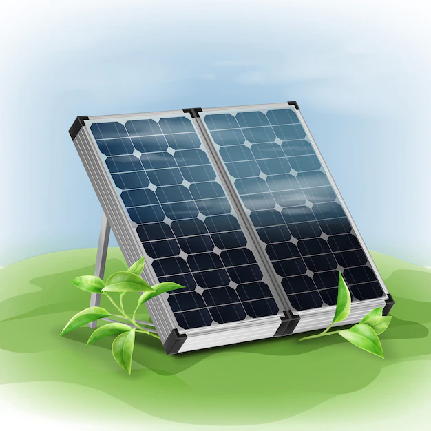 Free Vector | Vector portable isolated solar panels close up with green leafs on background