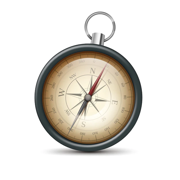 Free Vector | Vector retro metal pocket compass front view isolated on white background