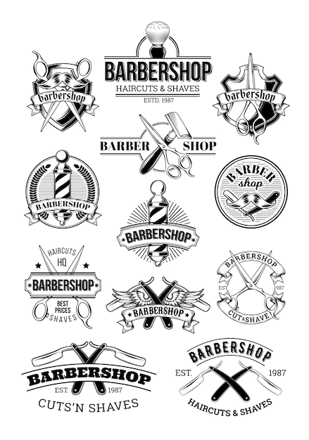 Free Vector | Vector set of barbershop logos, signage