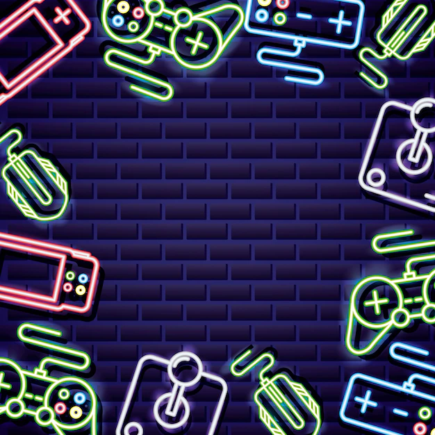 Free Vector | Video game controls frame on neon style on brick wall
