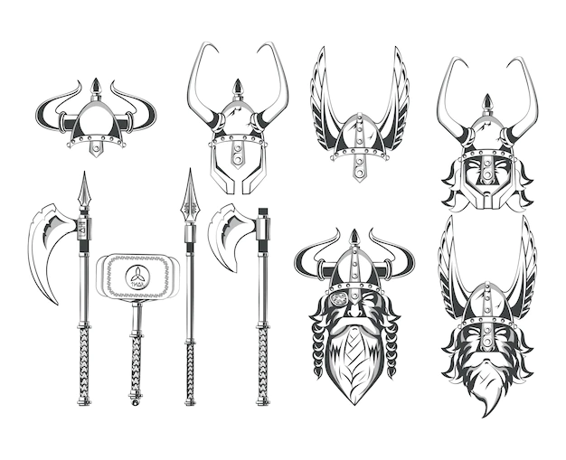 Free Vector | Vikings warriors set of drawings