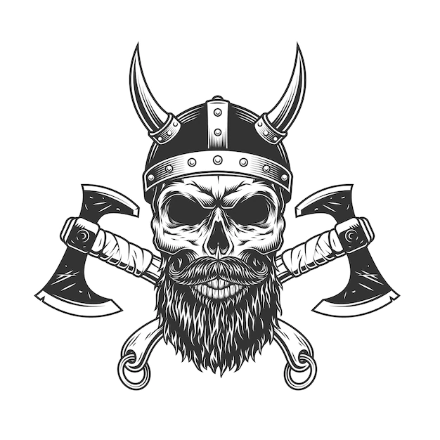 Free Vector | Vintage bearded and mustached viking skull