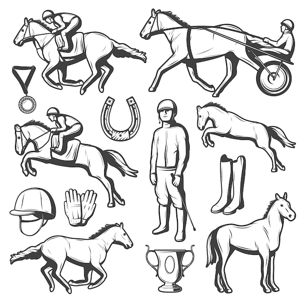 Free Vector | Vintage equestrian sport elements collection