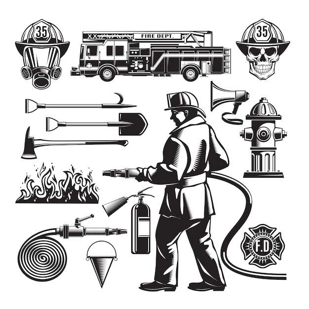 Free Vector | Vintage firefighting elements set