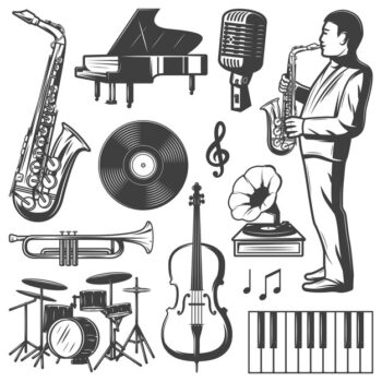 Free Vector | Vintage jazz music elements collection