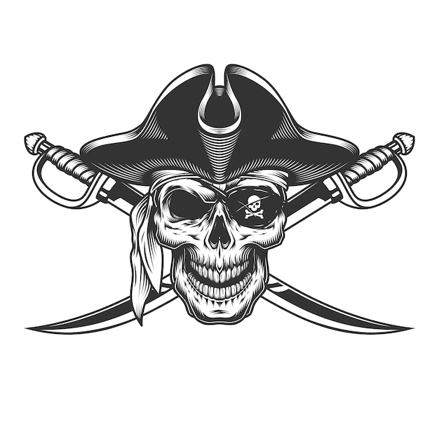 Free Vector | Vintage monochrome skull in pirate hat
