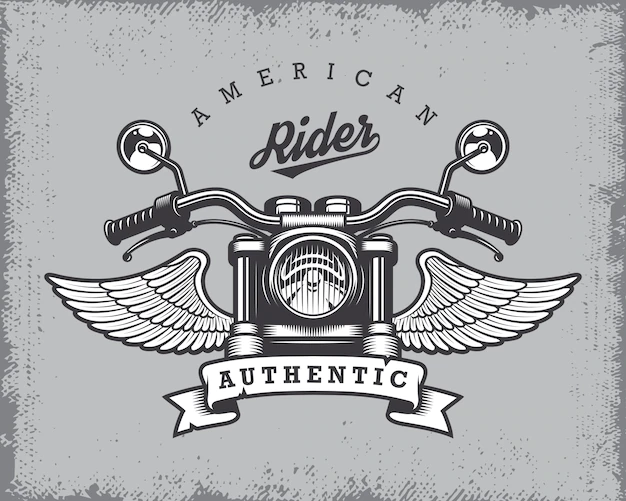 Free Vector | Vintage motorcycle print with motorcycle, wings and ribbon on grange background.