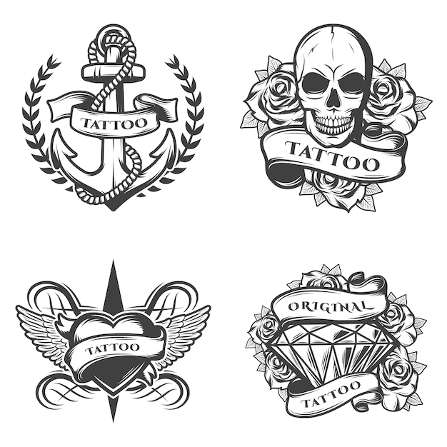 Free Vector | Vintage tattoo studio emblems set