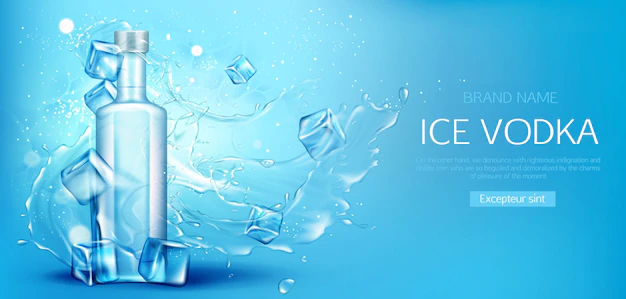 Free Vector | Vodka bottle with ice cubes promo banner