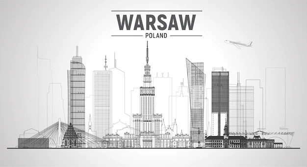 Free Vector | Warsaw poland line skyline with panorama on white background vector illustration business travel and tourism concept with modern buildings image for presentation banner website