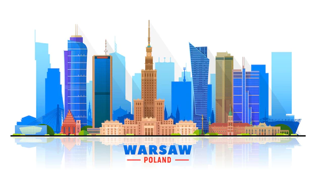 Free Vector | Warsaw (poland) skyline with panorama on white background. vector illustration. business travel and tourism concept with modern buildings. image for presentation, banner, website