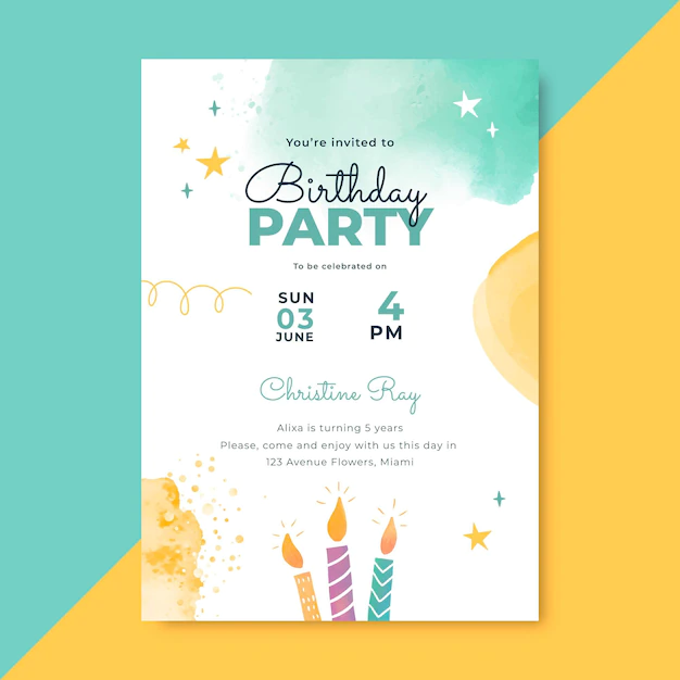 Free Vector | Watercolor abstract shapes birthday invitation