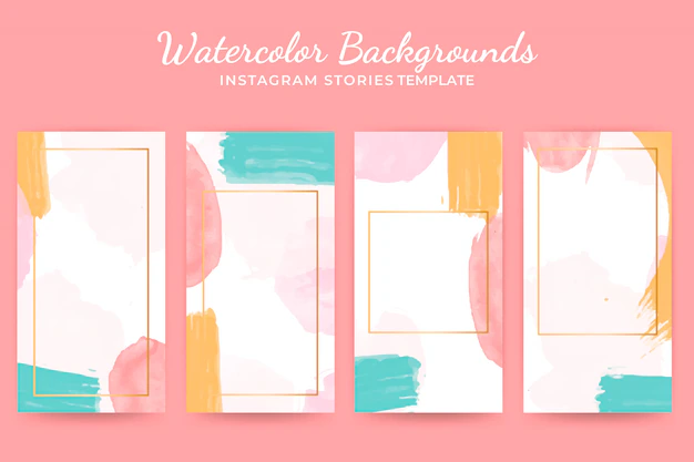 Free Vector | Watercolor background instagram stories templates set