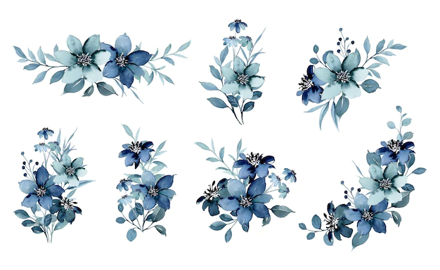 Free Vector | Watercolor blue floral arrangement collection