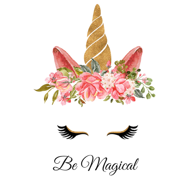Free Vector | Watercolor head of unicorn with floral wreath rose pink