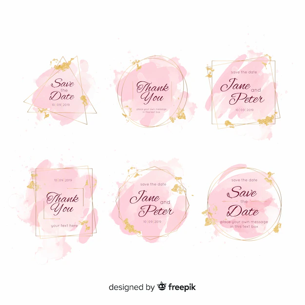 Free Vector | Watercolor stains wedding badges collection