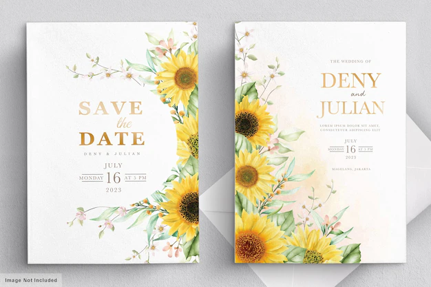 Free Vector | Watercolor sun flower invitation card set