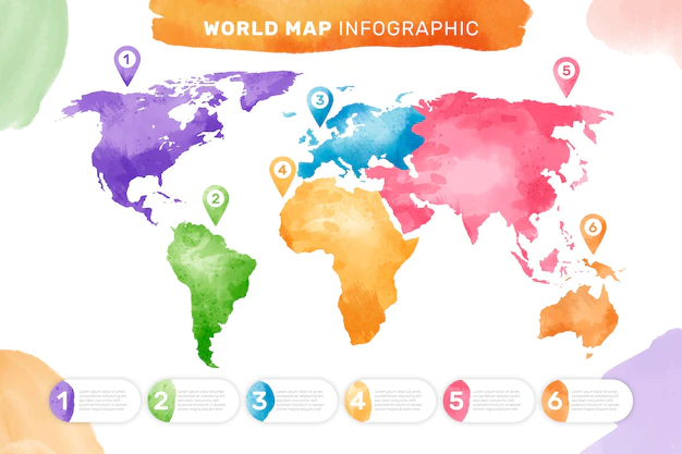 Free Vector | Watercolor world map infographic