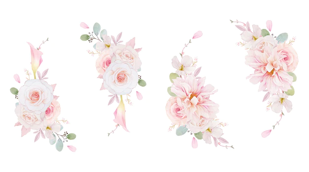 Free Vector | Watercolor wreath of pink roses  dahlia and lily flower