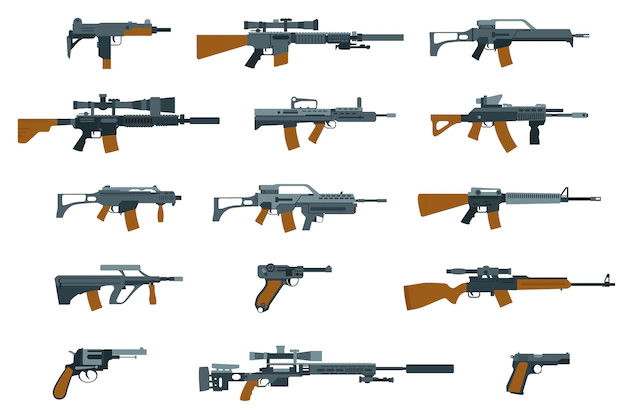 Free Vector | Weapons flat icons. gun and rifle, shotgun and machine gun.