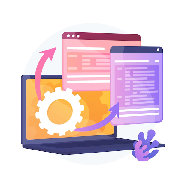 Free Vector | Web page visualization. protocol procedure. dynamic software workflow. full stack development, markup, administrate system. driver for shared memory. vector isolated concept metaphor illustration.