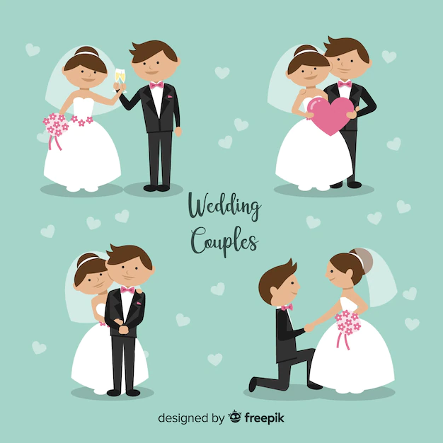 Free Vector | Wedding couple character collection