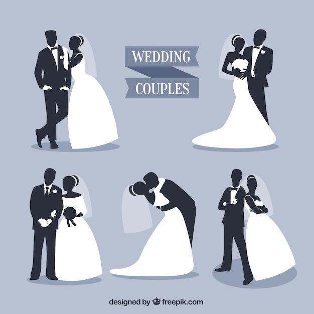 Free Vector | Wedding couples silhouettes set