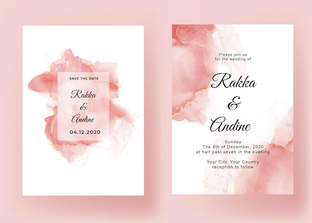 Free Vector | Wedding invitation with pink abstract alcohol ink