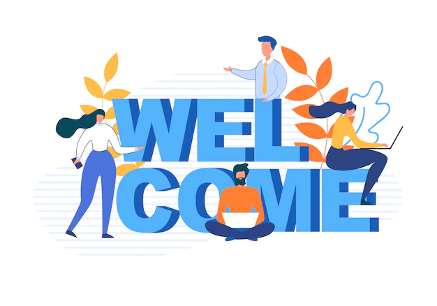Free Vector | Welcome word and flat cartoon people characters